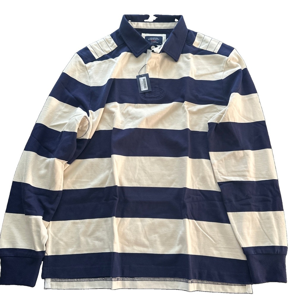 NWT Charles Tyrwhitt Weekend Rugby Mens Off White And Navy Shirt Mens Size XL